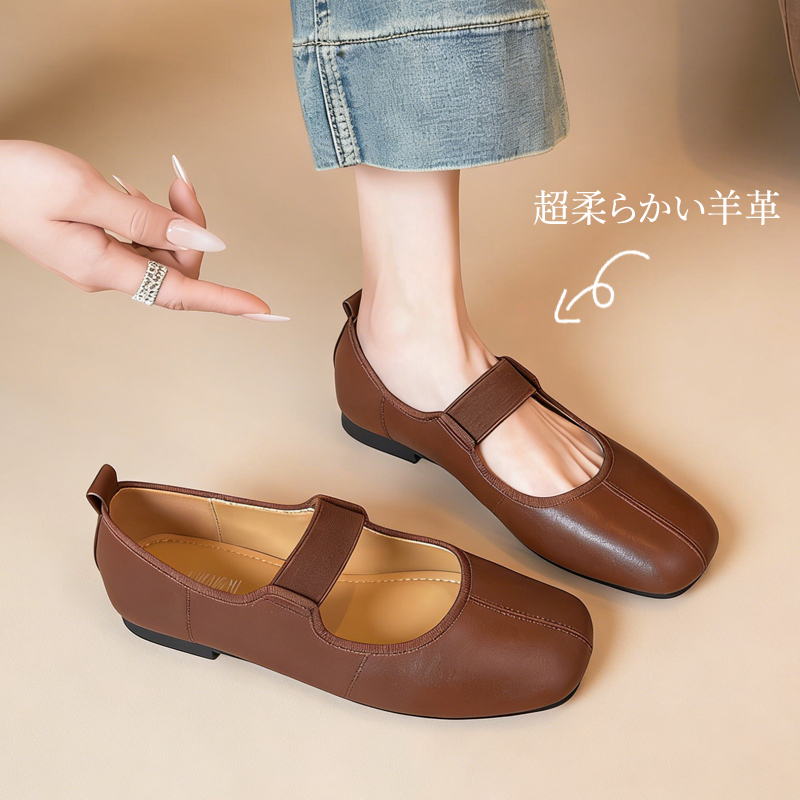 2026新モデル プレミアム羊革 スクエアトゥ メリージェーン 超軽量 コンフォート フラットシューズ