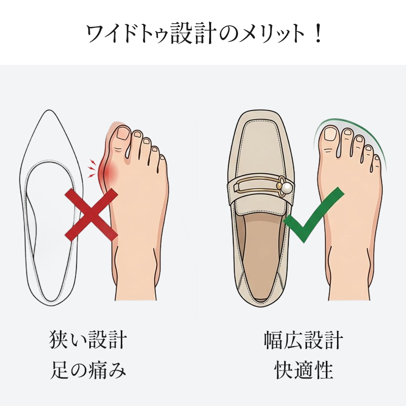 Emiwalk ワイドトゥ設計のメリット 狭い設計との比較（外反母趾対応）