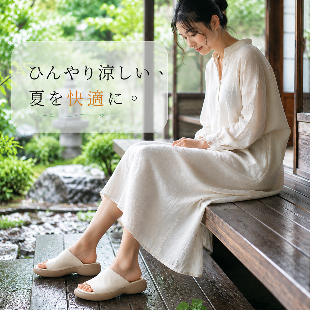 【履くだけで美脚効果◎】4E ワイド設計 本革 厚底 サンダル レディース 甲深 アッパー やわらか天然皮革 美足 ミュール 痛くない 締め付けゼロ 楽ちん つっかけ スリッパ ローヒール 250g 軽量 衝撃吸収 疲れない 外反母趾 オフィス 普段履き