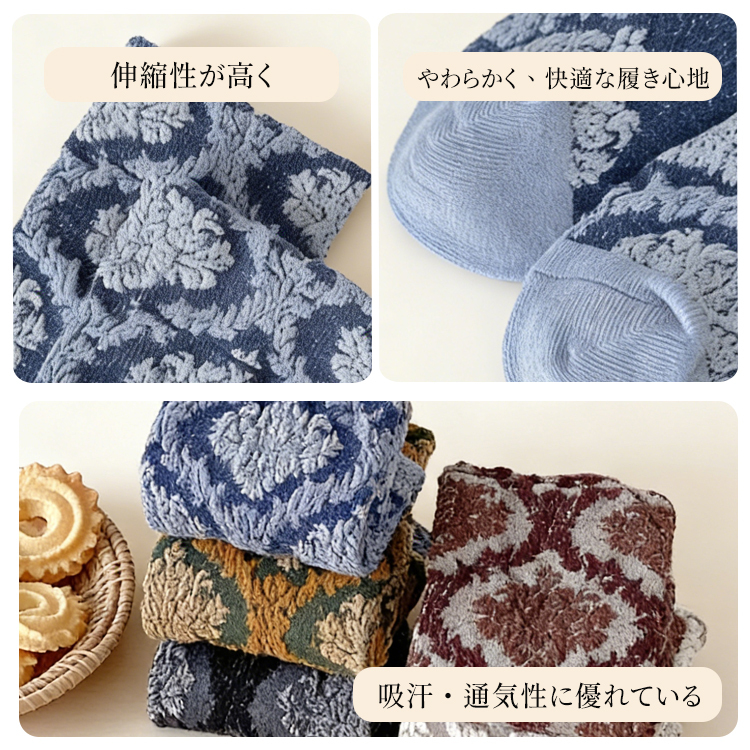 吸汗・通気性に優れシワになりにくい立体編みソックスの機能詳細