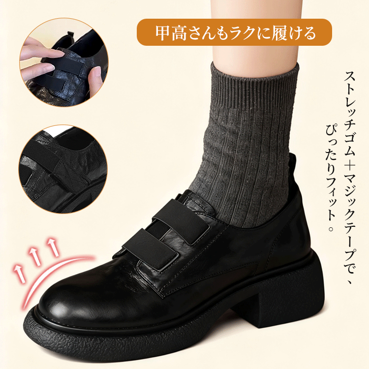 ストレッチゴムとマジックテープによる甲高対応の着脱サポート詳細
