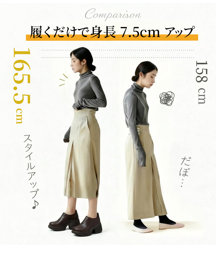 emiwalk 厚底シューズ 身長アップ比較 158cmから165cmへ 低身長コーデ 盛れる