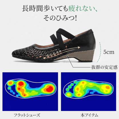 クロスストラップ メッシュパンプス 5cm太ヒール 圧力分散構造比較