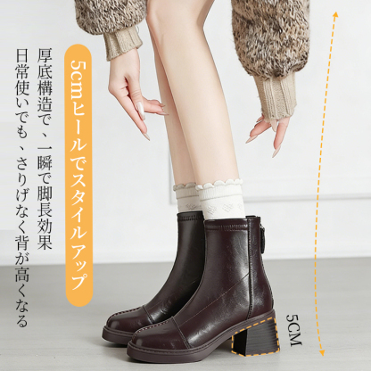毎日履く人のための柔らか素材ショートブーツ｜スクエアトゥ・太めヒール・幅広対応・軽量