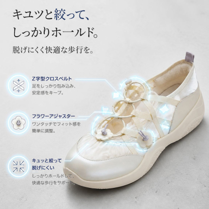 Z字型クロスベルトとフラワーアジャスター シアー厚底スニーカー