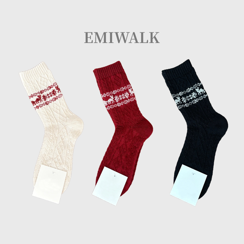 【クリスマス風】レトロ フェアアイル柄 ソックス-emiwalk