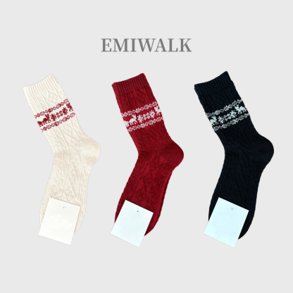 【クリスマス風】レトロ フェアアイル柄 ソックス-emiwalk