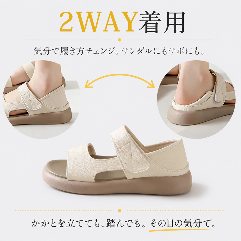 かかとを立ててサンダル・踏んでサボ風に履ける2WAY着用仕様の比較