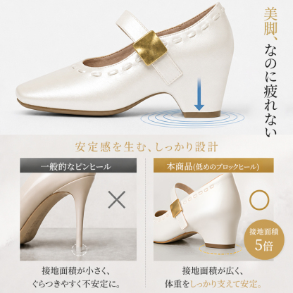 パンプス 太ヒールとピンヒールの接地面積の比較