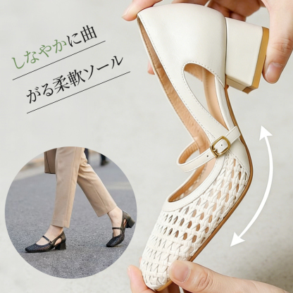 しなやかに曲がる 柔軟ソール パンプス 3cmヒール 歩行サポート 屈曲性テスト