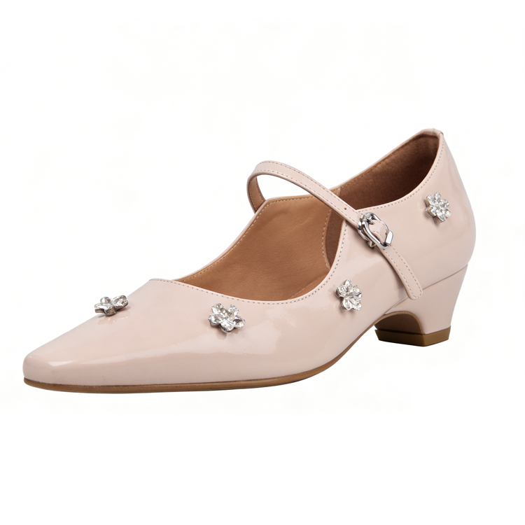 フラワー装飾付きラムスキン製メアリージェーンシューズ