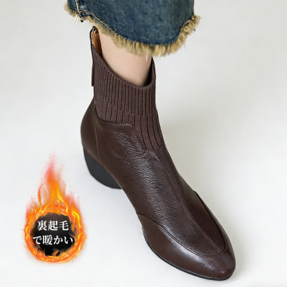 柔らかなレザー＋ニットアッパーのアンクルブーツ｜大人の足元を引き締める - 1011416055 - emiwalk