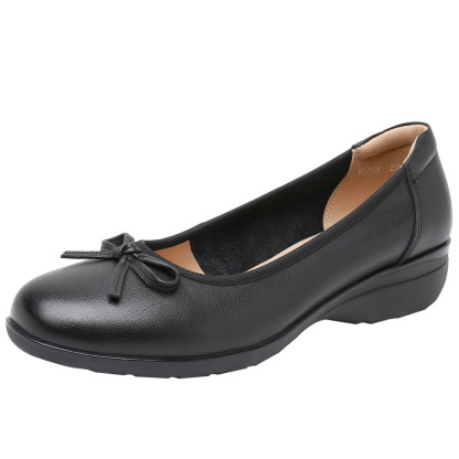 本革製リボン付き浅履きフラットシューズ