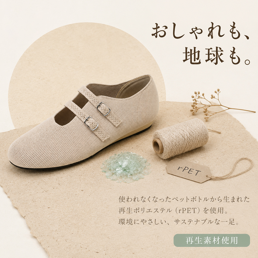 [Emiwalk] ニットパンプス 2WAYストラップ 3E 幅広 軽量 155g ぺたんこ 疲れない レディース