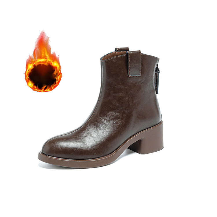 本革 5cmチャンキーヒール ショートブーツ 柔らかい牛革 疲れにくい