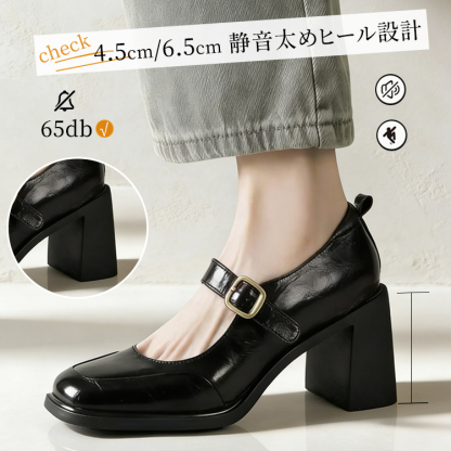 本革 牛革 メアリージェーン シューズ 6.5cm ヒール 歩きやすい 通勤 大人可愛い
