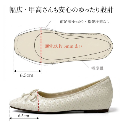 4Eワイド幅設計 解説図 通常より5mm広い前足部と指先のゆとり構造