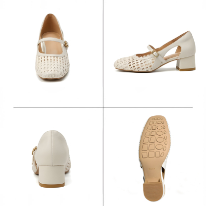  レディース編み込みデザイン スクエアトゥサンダル