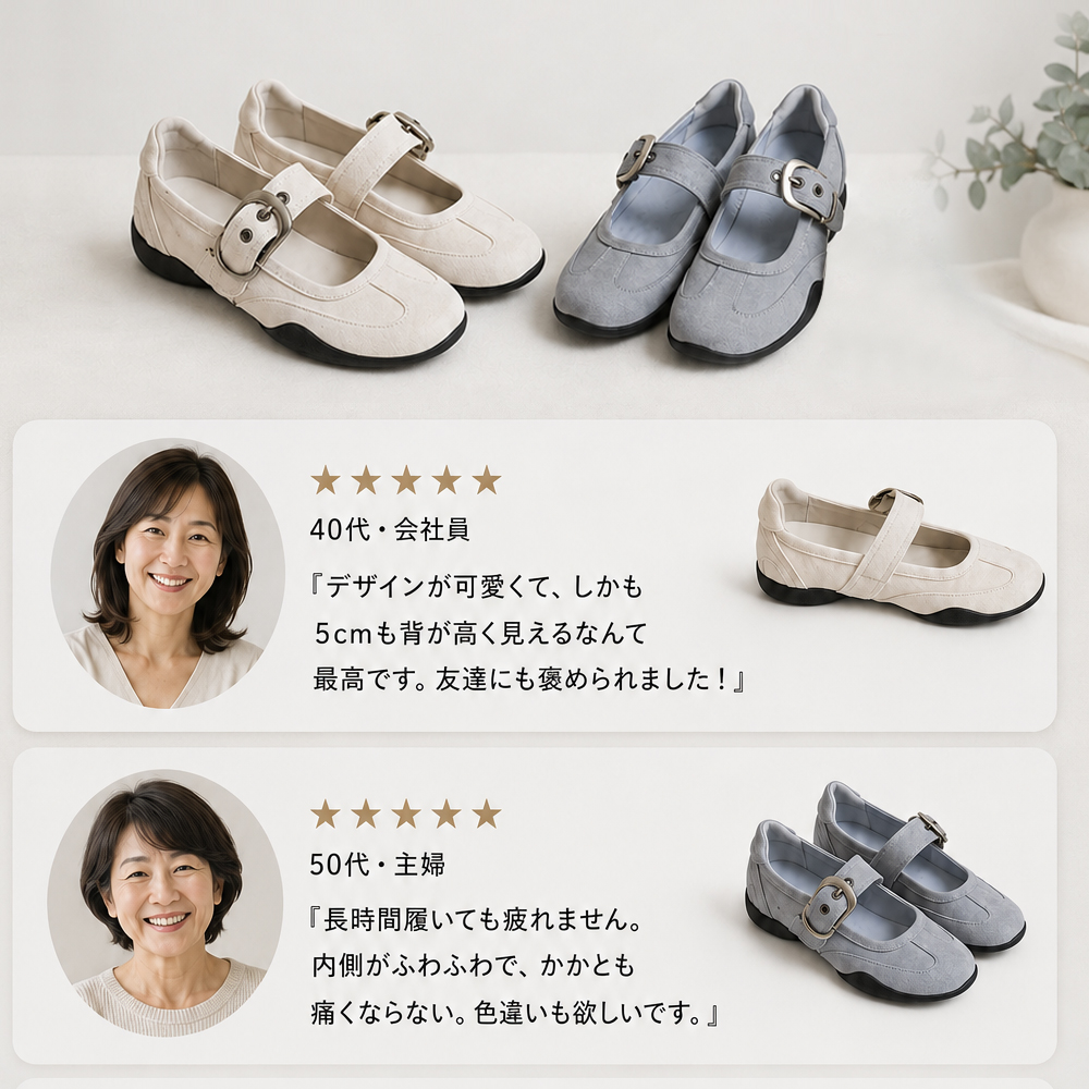 Emiwalk スエードパンプス アイボリー＆グレー 2色展開 お客様の声レビューイメージ
