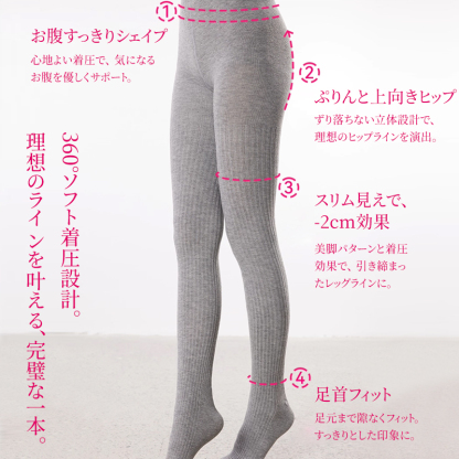 360度ソフト着圧設計 お腹サポートとヒップアップの補正機能