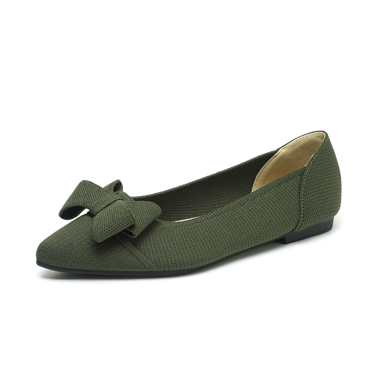 ニットリボン付きポインテッドトゥフラットシューズ - 1011197656 - emiwalk