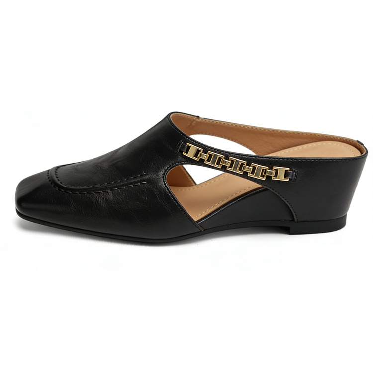 レトロ風つま先カバー付きウェッジヒールミュール