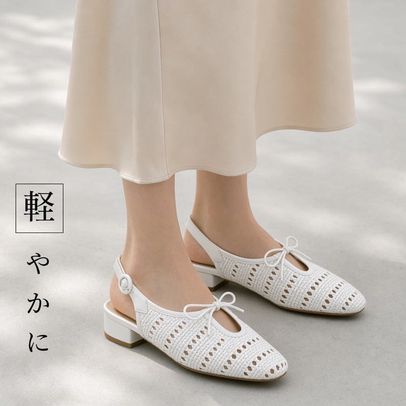フランス風 レースアップ ワンストラップ シューズ