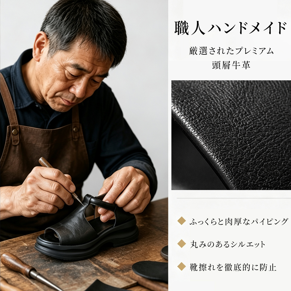 本革ウェッジソールサンダル