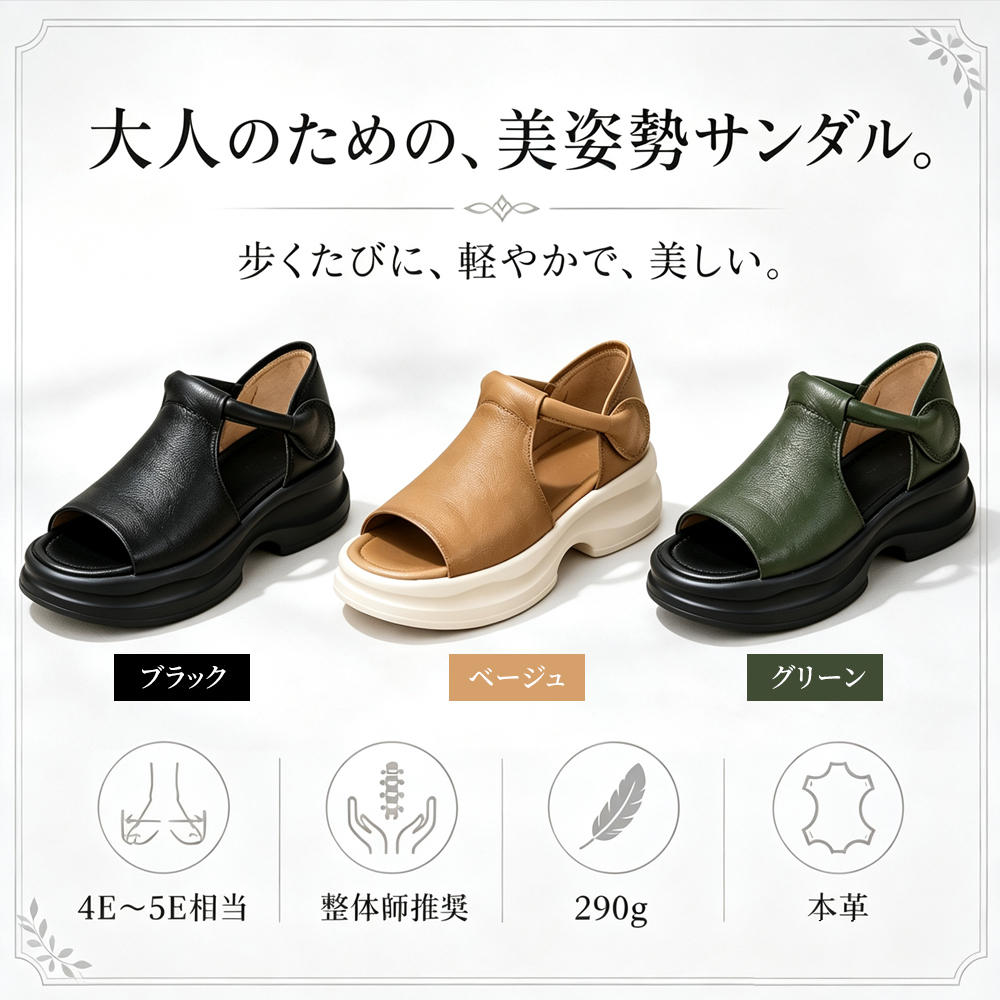 本革ウェッジソールサンダル