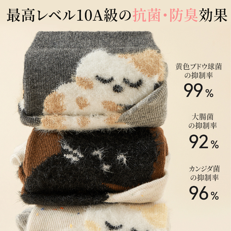 最高レベル10A級の抗菌・防臭効果の実証データ 黄色ブドウ球菌などへの高い抑制率説明