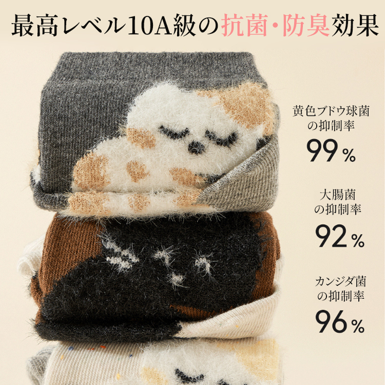 最高レベル10A級の抗菌・防臭効果の実証データ 黄色ブドウ球菌などへの高い抑制率説明