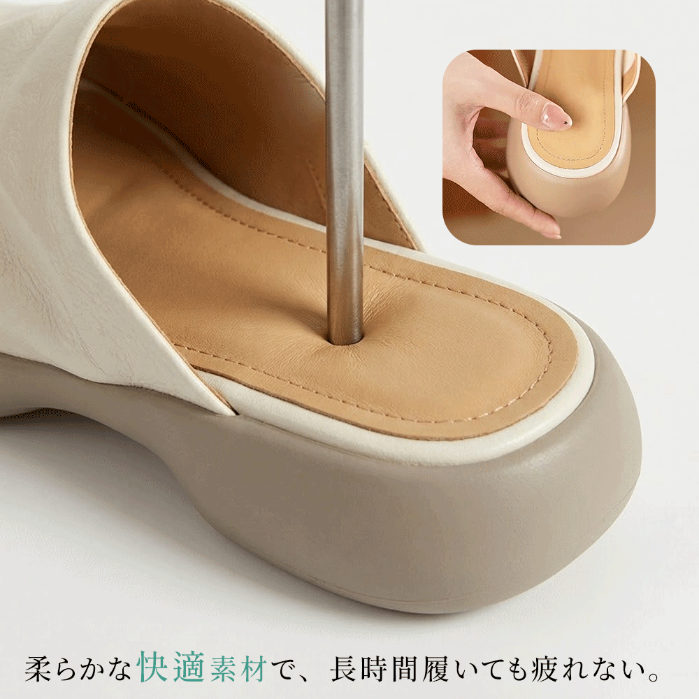 【履くだけで美脚効果◎】4E ワイド設計 本革 厚底 サンダル レディース 甲深 アッパー やわらか天然皮革 美足 ミュール 痛くない 締め付けゼロ 楽ちん つっかけ スリッパ ローヒール 250g 軽量 衝撃吸収 疲れない 外反母趾 オフィス 普段履き