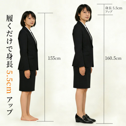 履くだけで身長5.5cmアップ 155cmから160.5cmへのスタイルアップ比較