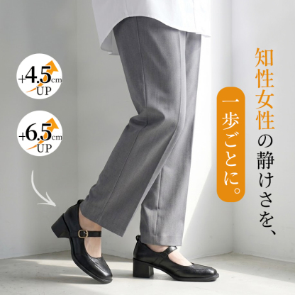 本革 牛革 メアリージェーン シューズ 6.5cm ヒール 歩きやすい 通勤 大人可愛い