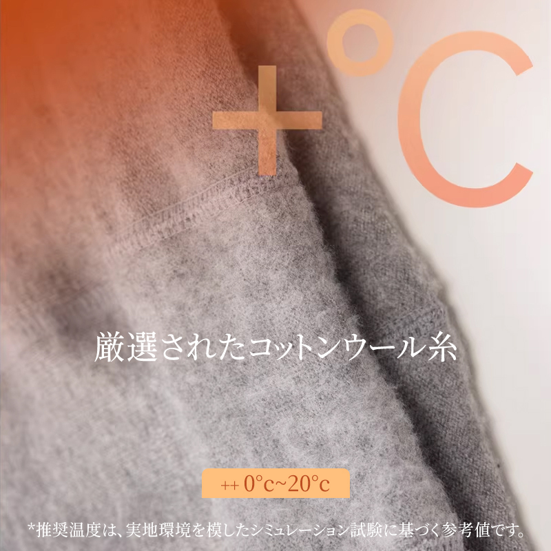 厳選されたコットンウール糸の裏起毛素材 保温性アップのテクスチャ