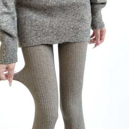 縦リブタイツ・ウール50%配合
