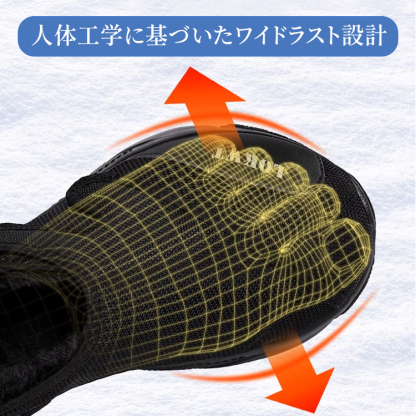 人体工学 ワイドラスト設計 足先を自由に解放 圧迫感ゼロ 快適フィット