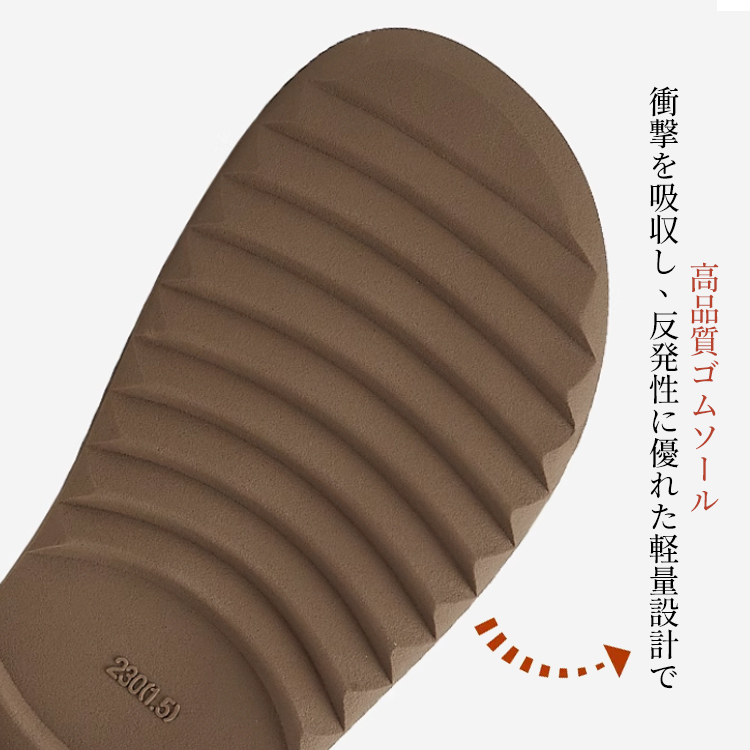 衝撃吸収と反発性に優れた高品質ゴムソールの裏面パターン