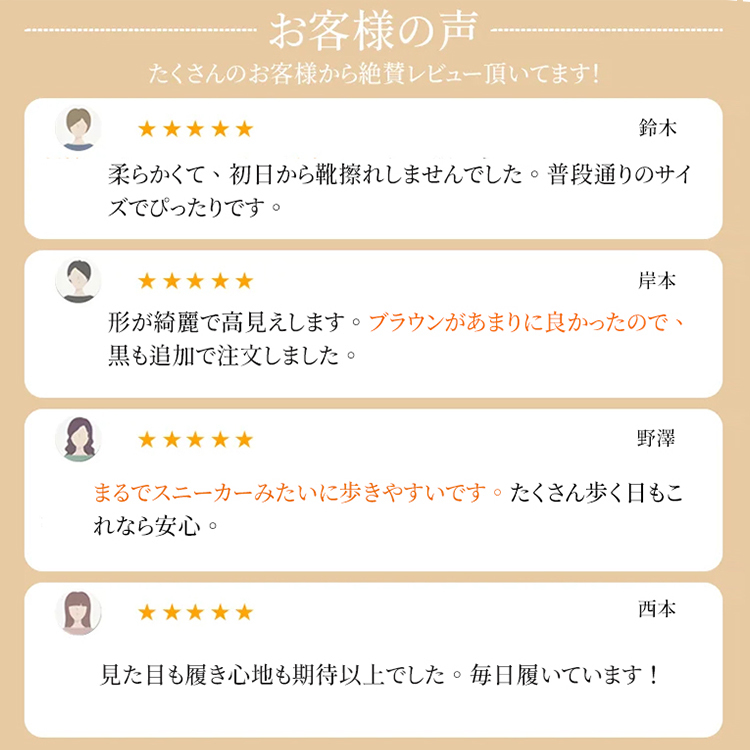 購入者の声 柔らかく靴擦れしないと絶賛されるEmiwalkのカスタマーレビュー