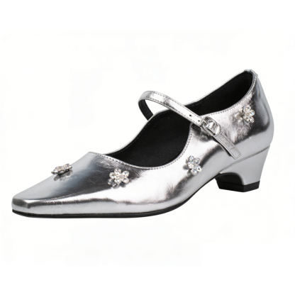 フラワー装飾付きラムスキン製メアリージェーンシューズ