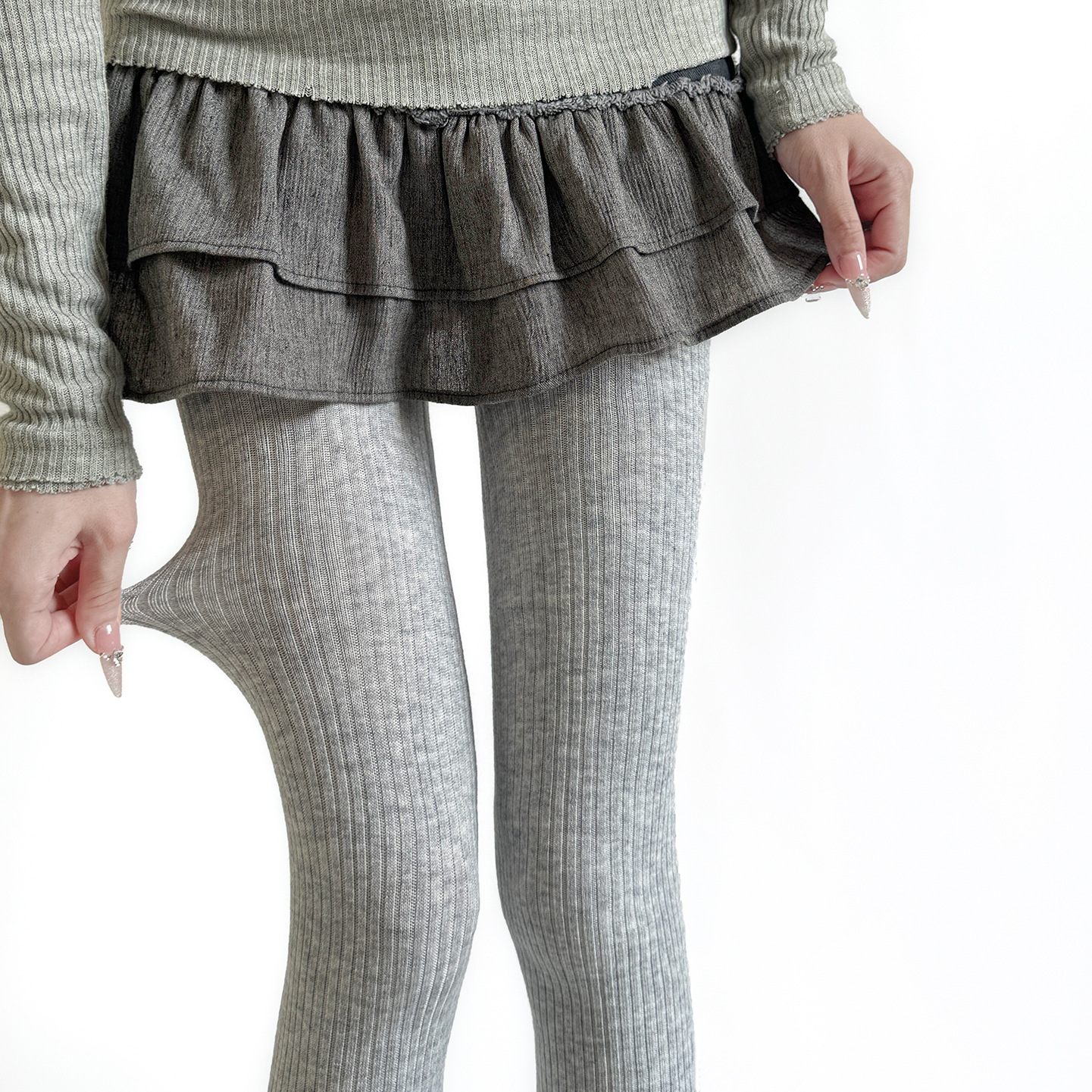 縦リブタイツ・ウール50%配合