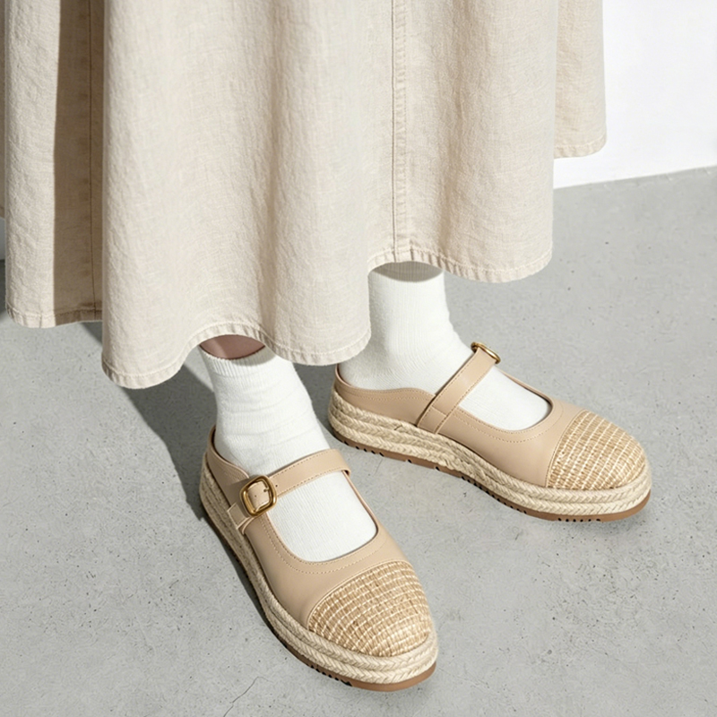 編み込み厚底メアリージェーン・バックオープンサンダル