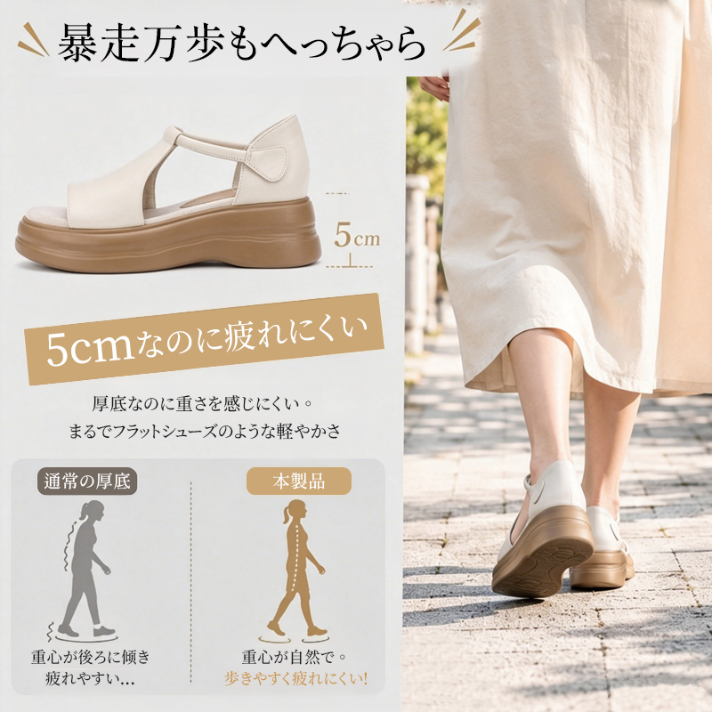 レディース厚底レザーサンダル