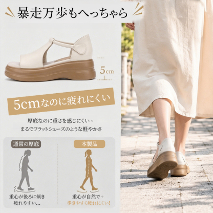 レディース厚底レザーサンダル