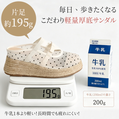 軽量195g片足設計ドットメッシュ厚底ミュールサンダル デジタルスケール比較