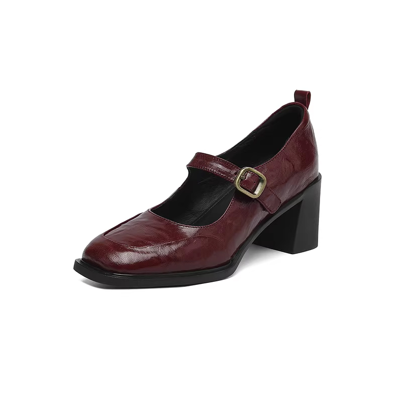 本革 羊皮 メアリージェーン シューズ 6.5cm ヒール 歩きやすい 通勤 大人可愛い