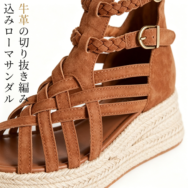 レトロ厚底本革ローマサンダル