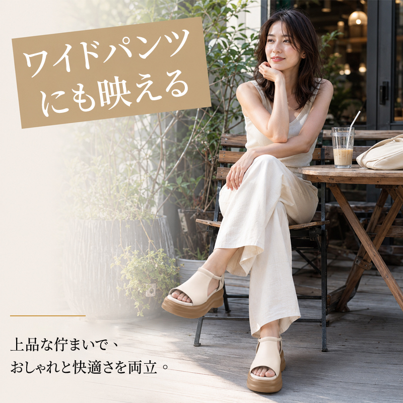 レディース厚底レザーサンダル