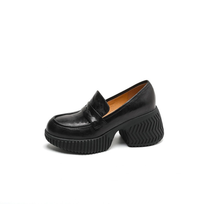 レディース厚底8cmブリティッシュラウンドトゥローファー