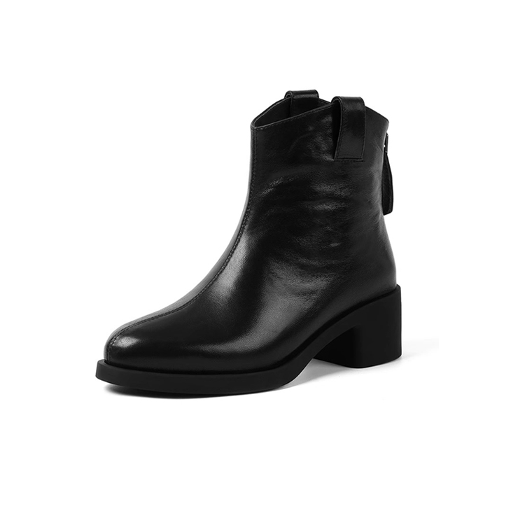 本革 5cmチャンキーヒール ショートブーツ 柔らかい牛革 疲れにくい